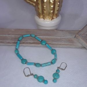 Turquoise colored beaded bracelet and earrings